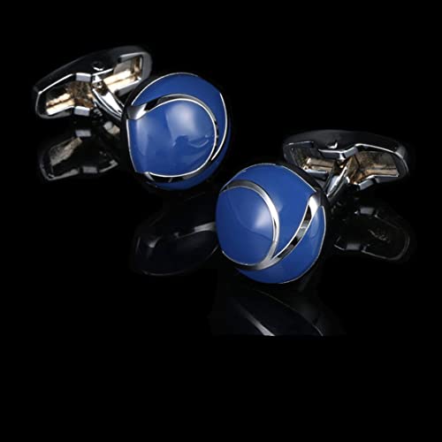 Mancuernillas circulares de esmalte azul y tono plata para hombre miniatura 6