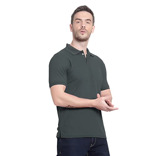 Image of Men's Poly Cotton-Matty Tshirt with Regular Fit Solid Pattern Half Sleeve Standard Length and Button Down Closure|Men's T-Shirts