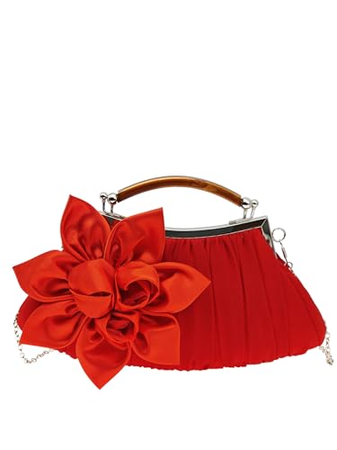 Women's Satin Floral Clutch Purses Evening Handbags Floral Wedding Purse Crossbody Bags with Chain