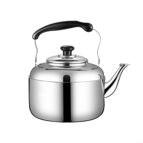 Glewi Hervidor silbante de acero inoxidable, tetera gruesa para estufa de gas e inducción, mango resistente al calor, boquilla sin goteo, 4,5 L/5,5 L/6,5 L (5,5 L)