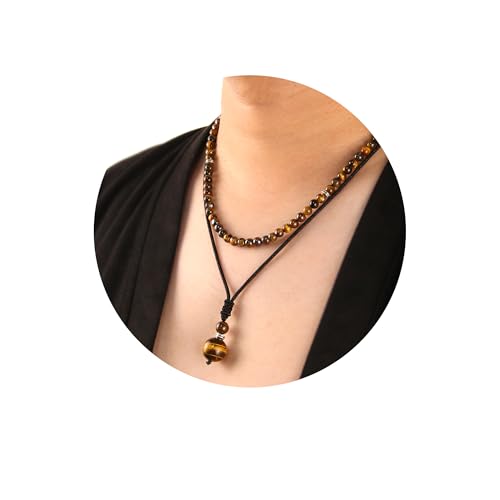 2Pcs Beaded Necklace for Men - Protection Necklace Men Choker Necklaces Obsidian Beads Pendant Jewelry Gifts for Men