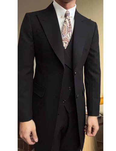 Men's 3 Pieces Jackets Vest Pants Set Suits Serge Formal Peak Lapel Business Wedding Tuxedo2