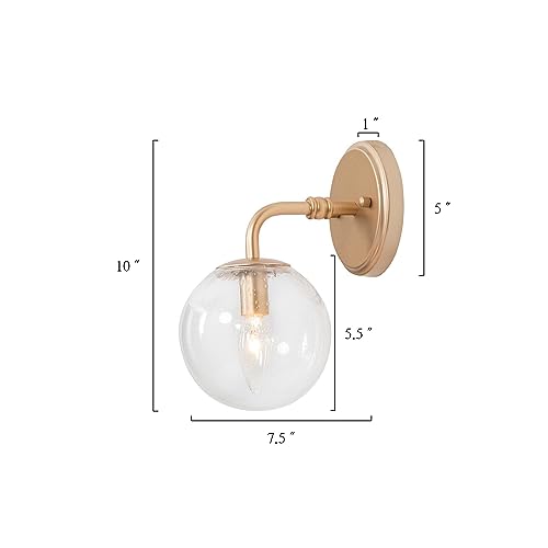 Image of Gold Wall Sconce, 1-Light Minimalist Sconces Wall Lighting with Seeded Glass Globe, Modern Wall Mounted Light Fixture for Bathroom, Bedroom, Living Room and Stairway