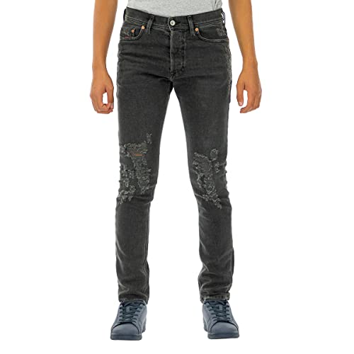 Diesel Tepphar 085AJ Mens Denim Jeans Distressed Stretch Slim Fit Carrot Italy, W29 L32 Black