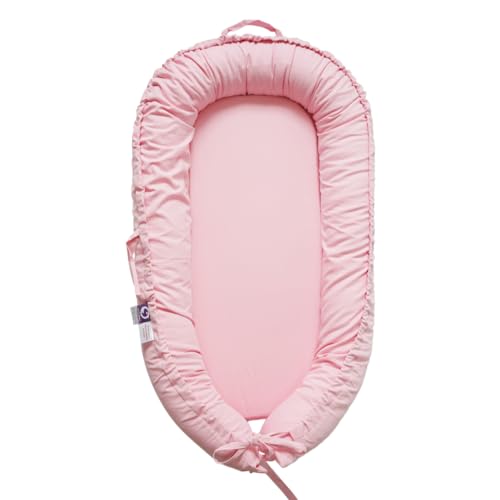 Infant Lounger, Baby Nest Cover for Baby Girls & Boys, Newborn Essentials for Baby 0-12 Months, 100% Cotton Breathable, Co Sleeper Portable Travel Bed (Misty_Rose)