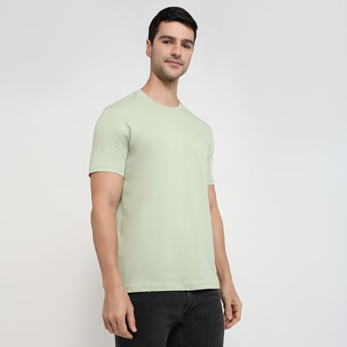 Image of Raymond Men Regular Fit Solid Pattern Pure Cotton Crew Neck Half Sleeve Casual T-Shirt