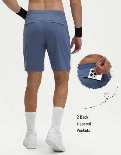 M MAELREG Men's Stretch Athletic Running Shorts with 4 Zipper Pockets 7" Lightweight Breathable Workout Gym Shorts Misty Blue — view 5
