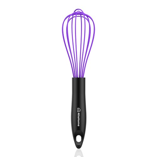 Image of NileHome Silicone Whisk 10 inch, Kitchen Whisk Kitchen Wisk Wire Whisks for Cooking, Whisking, Blending, Beating, Stirring-Purple