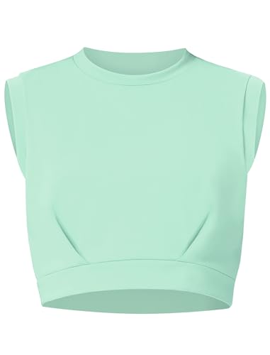 Image of EXARUS Girls Tank Tops Dance Workout Athletic Crew Neck Sleeveless Elastic Waist Gym Crop Top Teen