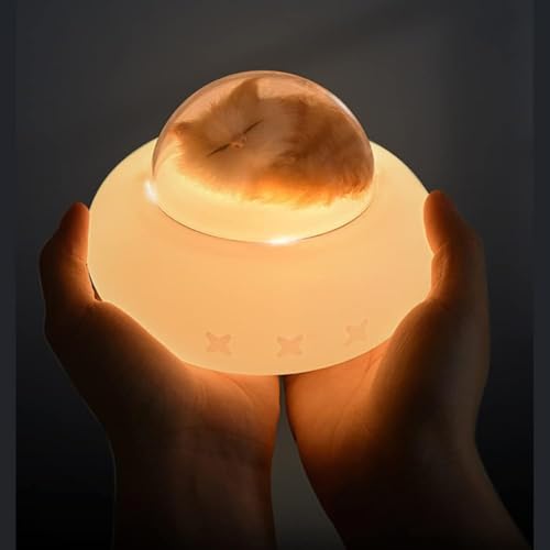 Image of KRESHU Cute Cat Sleeping Spaceship Night Light Lamp Silicone Bedside Lamp Touch Control Warm Dimmable USB Rechargeable Spaceship Night Lamp Gift Kids for Home /Bedroom /Living Room /Office (Pack of 1)