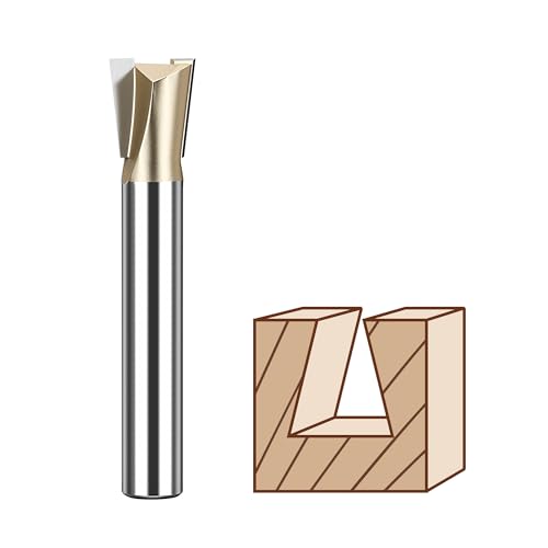HUHAO Dovetail Router Bit 1/4 Inch Shank, 3/8" Dia Carbide Router Bits for Woodworking, Wood Milling Cutter Tool for Making Boxes Drawers Chests, Fine Casework