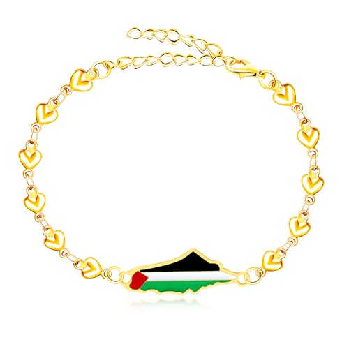 Oneress Gold Plated Gaza Bracelet, Palestinian Pride Symbolic Jewellry, Enamel Heart Map for Women YA5212 Gold