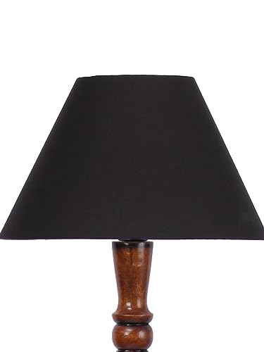 Image of Devansh Black Cotton conical Wooden Floor lamp -17