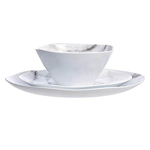 Amazon Basics Melamine Dinnerware Set, Service For 4, White Marble - Set Of 12 #TOP4