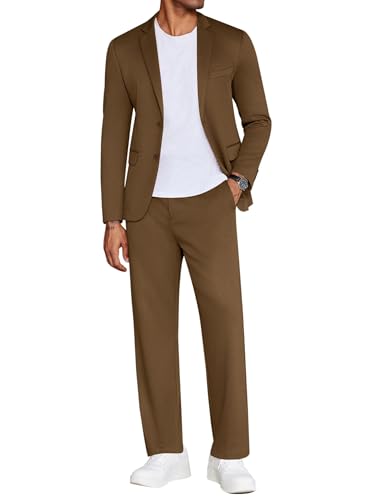 COOFANDY Men's Suits 2 Piece Slim Fit Suit Set 2 Button Lightweight Casual Knit Blazer Suit Jacket Pants