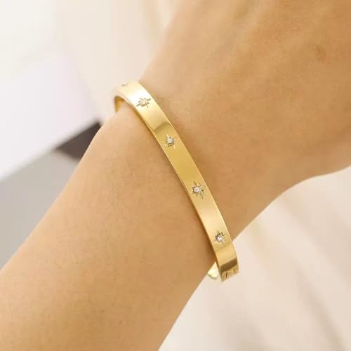 Hexagon Tennis Bracelet for Women, Stainless Steel Star Charm Bangle with Cubic Zirconia, Sparkling Elegant Jewelry Gift Women's Cuff bracelet3