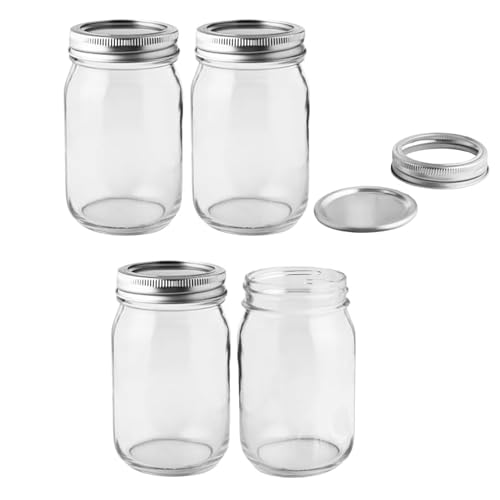 16 oz Mason Jars with Lids - 4-Pack Regular Mouth Glass Canning Set