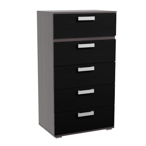 amuéblate Online - Sinfonier con 5 Cajones, Cómoda, Modelo Baros, Práctico y Funcional, Acabado en Colores Ceniza-Negro, Medidas: 60 cm (Ancho) x 109,4 cm (Alto) x 39,6 cm (Fondo)
