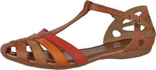 Sandália Feminina Couro Rasteirinha Frente Fechada Rasteira (Laranja, BR, Adulto, Numérico, 36)