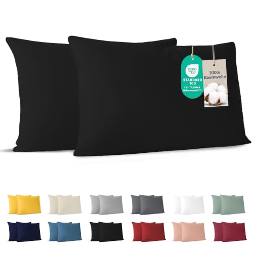 Dreamzie - Kissenbezug 40 x 80cm - 2er Set - 100% Baumwolle - Schwarz – Ansicht 1