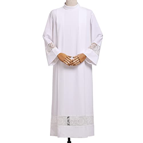 BLESSUME Catholic Priest Alb Pleated Lace Pulpit Liturgical Cotta Vestment Robe2