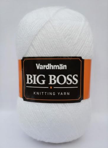 Image of Vardhman BigBoss Knitting Yarn - 200g Ball, 575m, 84% Acrylic + 16% Nylon, 3-Ply DK Weight, Soft & Durable Wool for Knitting, Craft, babywear, blanket, winter wear; threads for crochet hook needle - BSB012 - White