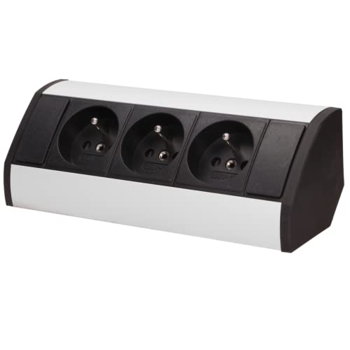 Orno GM-9001/B-G Multiprise Angle Prise de Meuble ou de Bureau 3x2P+T Bloc Multiprise Parfait pour Les Vitrines Prise Plan de Travail Cuisine (Noir et Argent)