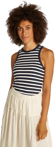 Tommy Hilfiger Damen Top Slim Rib Tank Top mit Stretch, Mehrfarbig (Dark Night Navy/Ecru STP), XXL – Ansicht 1