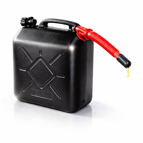 Benzinkanister für Autos mit UN-Zulassung in der EU Kraftstoffkanister für Benzin Diesel & Gefahrstoffe. Inklusive praktischem Einfüllstutzen mit Trichter für Betanken. (5 Liter)