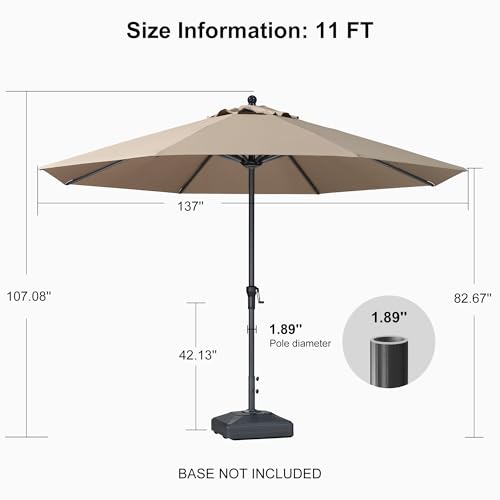 Image of PURPLE LEAF Outdoor Market Umbrella 11' Round Taupe Aluminum Frame 8 Ribs