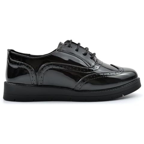 Krush Girls Brogue School Shoes with Low Wedge Heel Cover