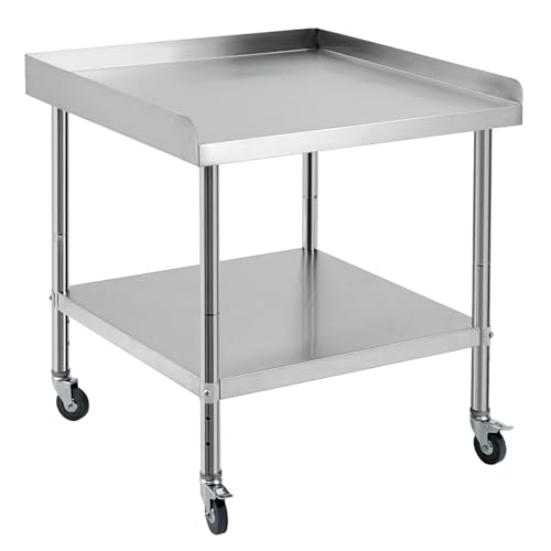 Image of GarveeTech 30x30x30 in Stainless Steel Equipment Grill Stand Table NSF Certified with 5 in Wheels, 400 LBS Capacity, 2 in Edge Baffle, for Hotel, Home, Commercial Restaurant Kitchen