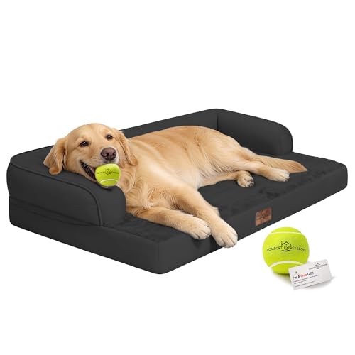 Image of Comfort Expression Washable Orthopedic Dog Bed for Extra Large Sized Dogs | Waterproof Memory Foam Pet Bed 42x30 Inch with Removable Cover with Non-Slip & Bolster, Black