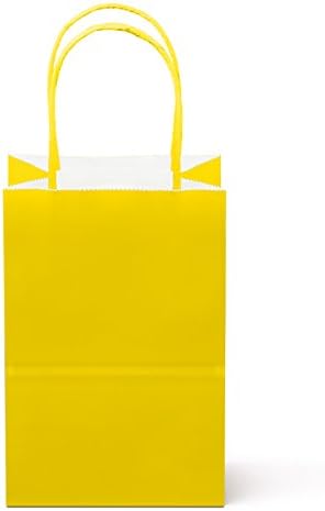 8 Counts Food Safe Premium Paper and Ink Small 8.5” X 5.25”, Vivid Colored Kraft Bag with Colored Sturdy Handle, Perfect for Goodie Favor DIY Bag, Environmentally Safe (Small, Yellow)