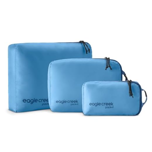 Eagle Creek Pack-It Isolate Cube Set - Compression Packing Cubes for Stackable Storage - Convenient Top Handle - Easy Grab Zipper Pull - Blue Dawn - XS/S/M - 3