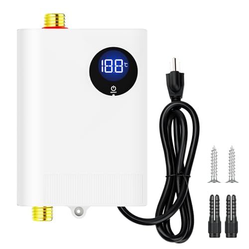 DDAYBF Tankless Water Heater Electric 110V, 3000W Under Sink Instant On Demand Hot Water Heater, Portable Mini Water Heaters with Digital Display for Kitchen Bathroom RV (Pure White, M)