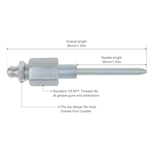 Image of Steel Grease Needle Nozzle with 1 /8 Inch NPT Threads, Narrow Needle Nose Grease Dispenser