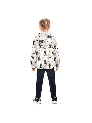 Black Bat Cat Orange Star Girls Fleece Jacket Girls Jacket Girl Coats Zip Up Hoodie Children Outerwear 2-3T4
