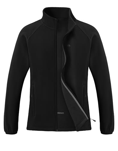 Pioneer Camp Damen Fleecejacke Leichte Fleece Jacket Reißverschluss Stehkragen Winter Warme Jacke Antistatische Sweatjacke mit Taschen Schwarz L