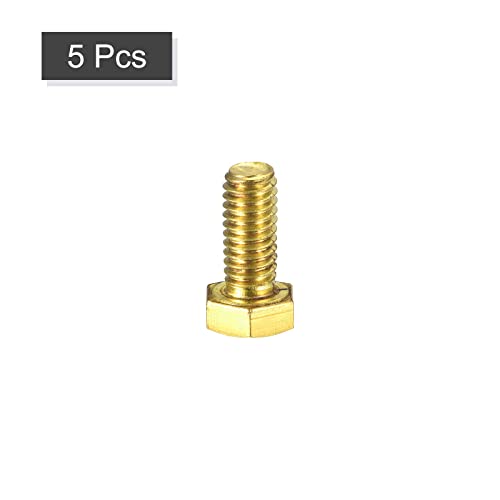 Image of uxcell Brass Hex Bolts, 5 /16-18x3 /4 5pcs Fully Thread Grade 4.8 Solid Brass Hexagon Head Bolt Machine Screws for Machinery