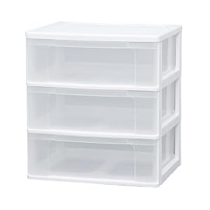 チェスト 3段 届いてすぐ使える完成品 ワイド 日本製 幅63×奥行50×高さ69cm ホワイト/クリア 白 プラスチック N653 組立不要