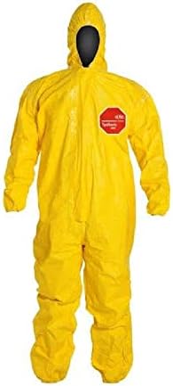 DuPont TyChem 2000 Coverall Hood & Elastic Wrists/Ankles, Serged Seams, Yellow, XL, 1 Pair