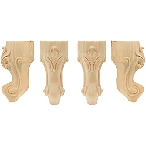 FarBoat 6" Height Unfinished Solid Wood Furniture Legs Replacement Sofa Couch Chair Feet Carved Wood Feet Coffee Table Cabinet Feet Set of 4 Cover