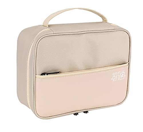 Image of House of Quirk Electronics Travel Organizer, Single Layer Cable Organizer Bag Watreproof Electronics Accessories Storage Bag For Cord, Charger, Phone, Power Bank, Hard Drive (Beige, Polyester), Brown