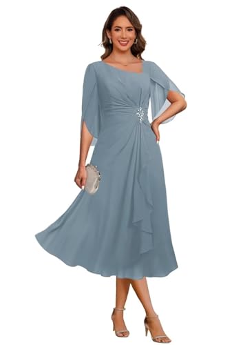 Chiffon Mother of The Bride Dresses for Wedding Ruffle Sleeve Long Formal Evening Party Gown4