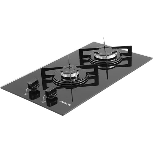 Fogão de Mesa Cooktop 2 Bocas Vidro Preto à Gás - SUGGAR - FG2002VP