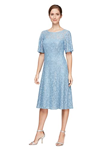 Image of S.L. Fashions Womens Stretch V-Neck Tea Length Dress