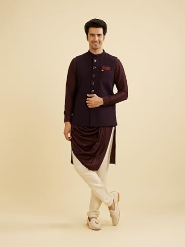 Image of Manyavar Men's Rayon Blend Textured Ethnic Jacket (1pc)