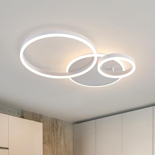 O'NEELDY Modern 3 Ring LED Chandelier Lamp Fixture White 25.59''Dimmable