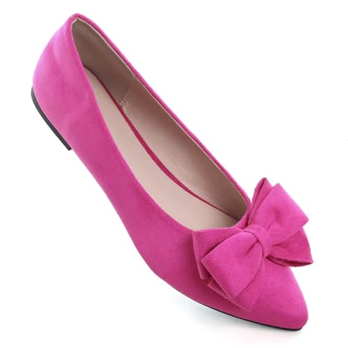 Image of SAILING LU Womens Bowknot Ballet Flats Pointy Toe Suede | Casual Flat Shoes, Dressy Wear to Work, Moccasins, Slip-Ons